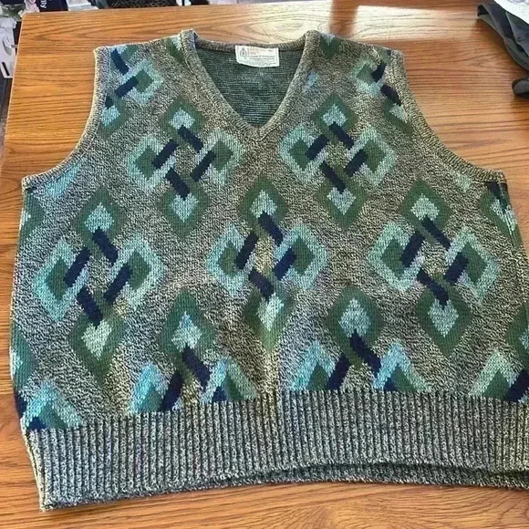 Vintage London Fog virgin acrylic knitwear of distinction W woven design mens XL - Picture 4 of 6